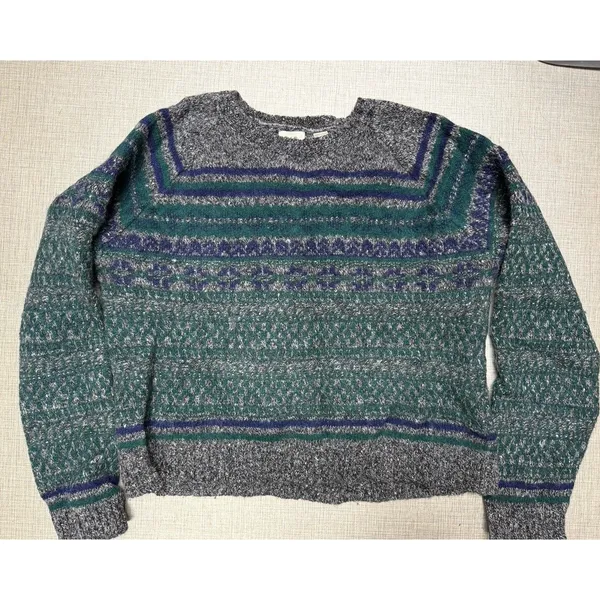 GAP 100% Wool Striped‎ Crewneck Sweater Xl Fair Isle Crop Mom Y2k - Image 7