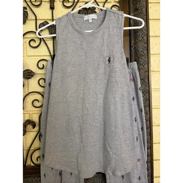 PJ Salvage Pajama Set Sz S Gray Pink Lightning Bolt Joggers Tank Pajamas Sleep - Image 2