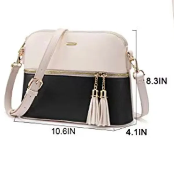 Lovevook Faux Leather Contrast Zip Crossbody Bag Purse Cream Black Small Size - Image 3