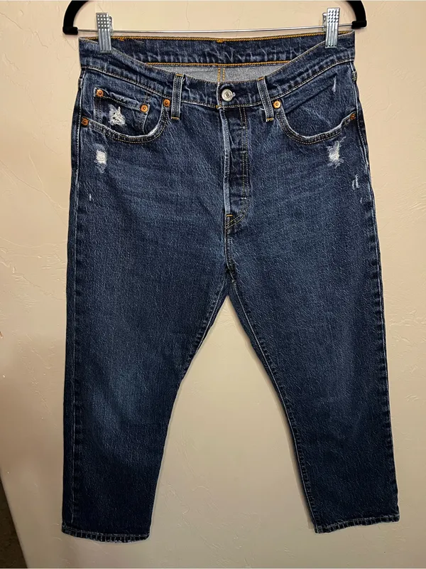 Levi’s 501 Crop High Rise Distressed Straight Leg Button Fly Denim Jeans - Image 2