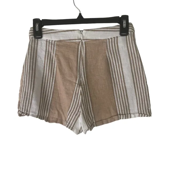 BCBGMAXAZRIA Women's Size 0 White Tan Linen Shorts‎ - Image 3