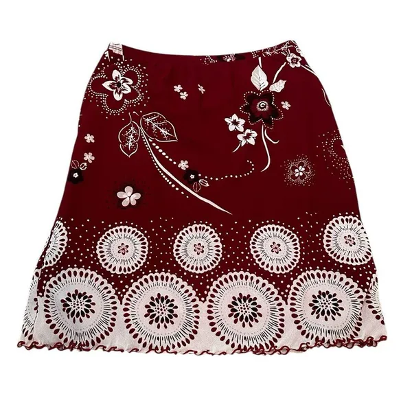 90s Y2K Women’s Mesh Skirt Floral Overlay Fairy WhimsiGoth Burgundy Size Small - Image 6