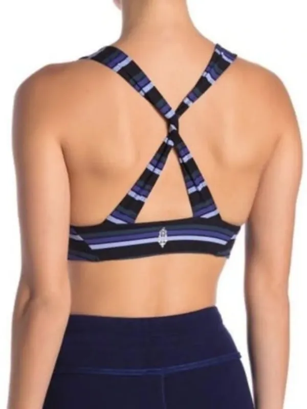 New Free People FP Movement Medium Blue Tonal Stripe Gidget Sports Bra NWT - Image 3