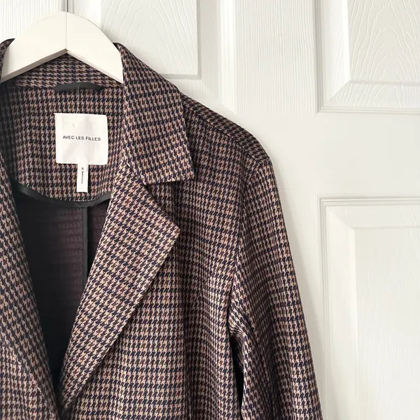 Avec Les Filles Anthropologie Brown Blue Houndstooth Longline Blazer Small 80103 - Image 5