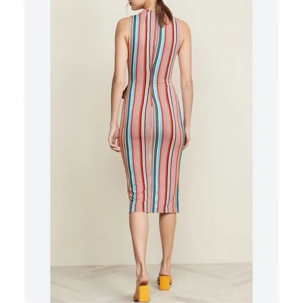 Alice & Olivia Delora colorful vertical striped wrap tie waist midi dress size 2 - Image 5