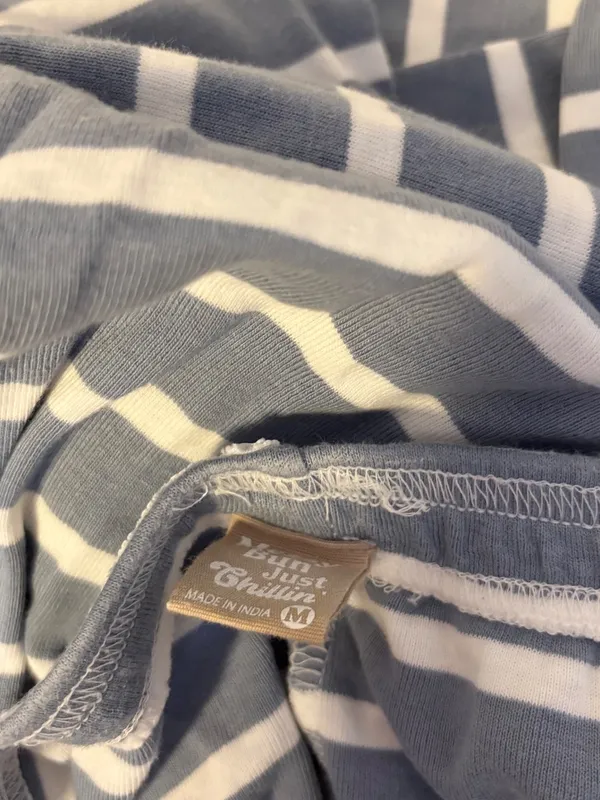 Messy Bun Just Chillin Lace Trim Wide Leg Lounge Pajama Pants Bottoms Blue White Stripes Womens Medium - Image 3