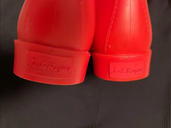 Jack Rogers Red Chelsea Rain Boots with Gold Trim - Image 5