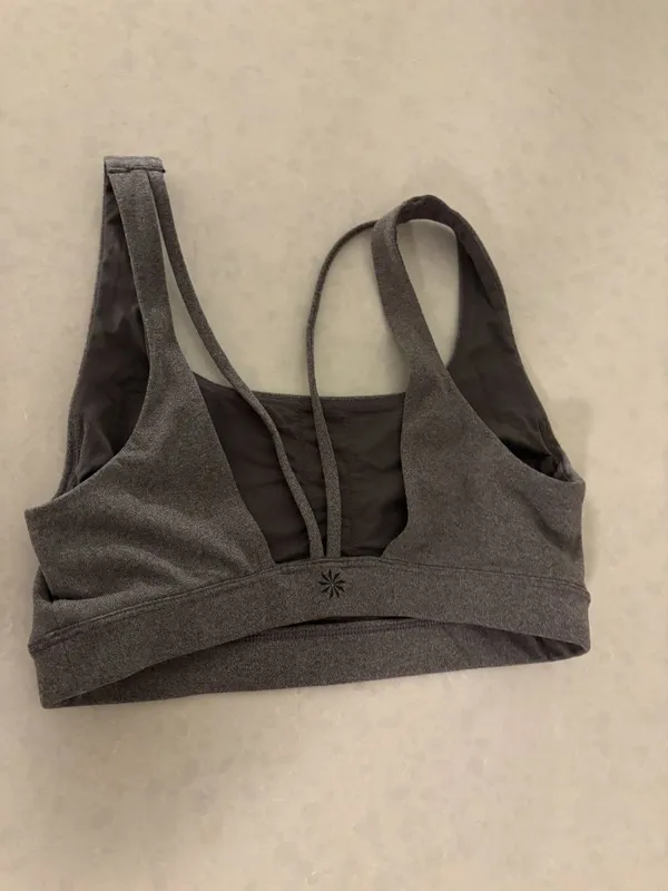 Athleta Sports Bra XS Xtra Small Solid Gray No Pads Pullover Neutral Strappy - Image 2