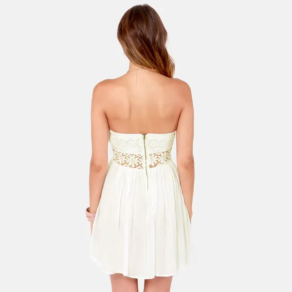 Lovecat for Lulus Ivory Cream Bustier Mini Dress Strapless Sundress Womens M NWT - Image 10
