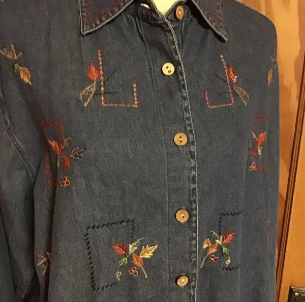 Vintage 90s autumn leaves oversized denim leaves top - Image 5