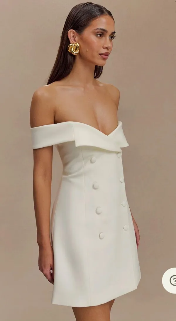 Meshki Noelle Off Shoulder Suiting Mini Dress - Ivory - Image 4