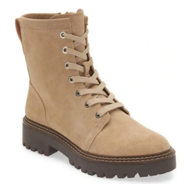 NEW NORDSTROM Moonie Water Resistant Leather Combat Boot In Beige Sand - Image 2