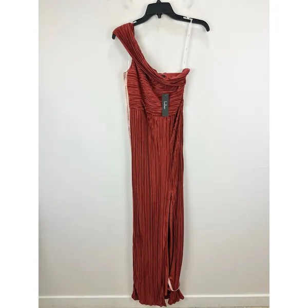 Lulus Poised Performance Rust Red Plisse One-Shoulder Maxi Dress Formal S NWT - Image 6