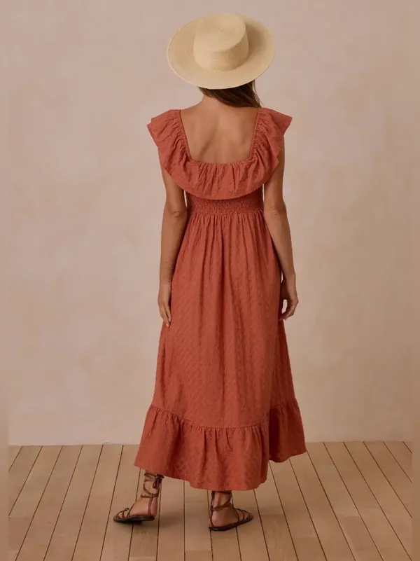 Rylee + Cru Gia Women’s Cotton Floral Burnt Orange Dress S - Image 4