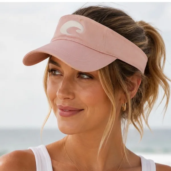 Costa Del Mar Pink Cotton Sun Visor Hat Embroidered Logo Adjustable Strap - Image 2