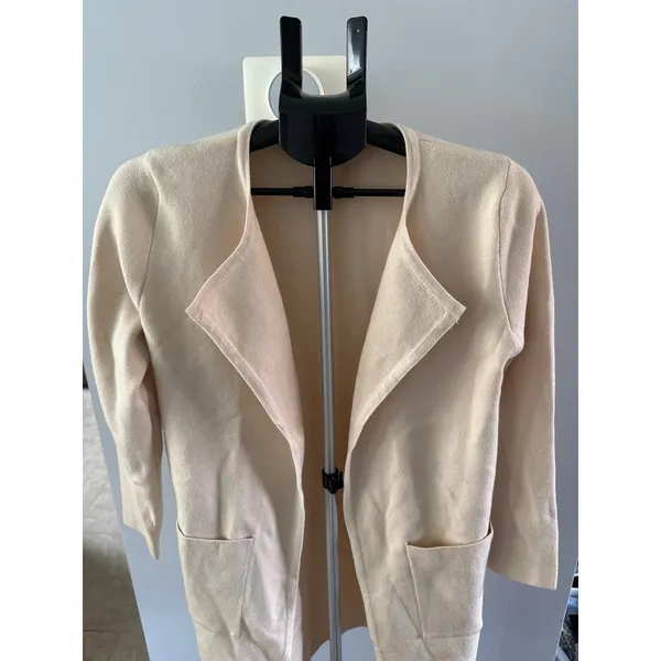 Women's Cream‎ Long Open Cardigan 2 large front pockets size small - Image 2