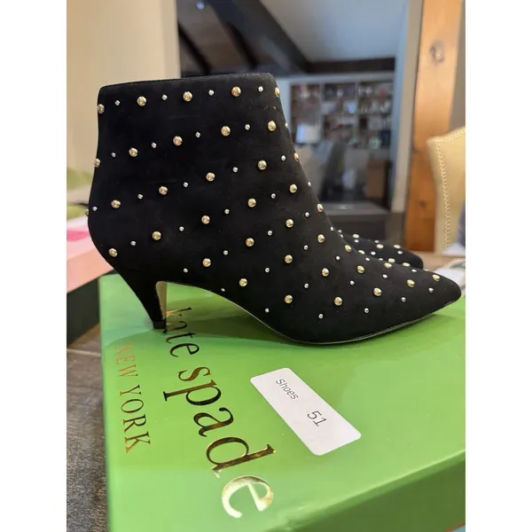 Kate Spade New York BLACK KID SUEDE‎ Women's Starr Ankle Boots Size 7 Studded - Image 3