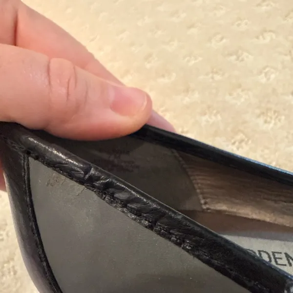 Steve Madden 7M Black Gray Leather Peep Toe Platform Heels - Image 7