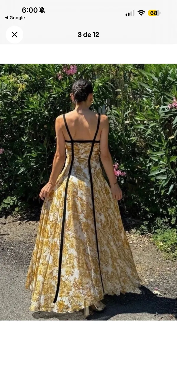 Zara Yellow Floral Maxi Dress with Black Piping - Image 5