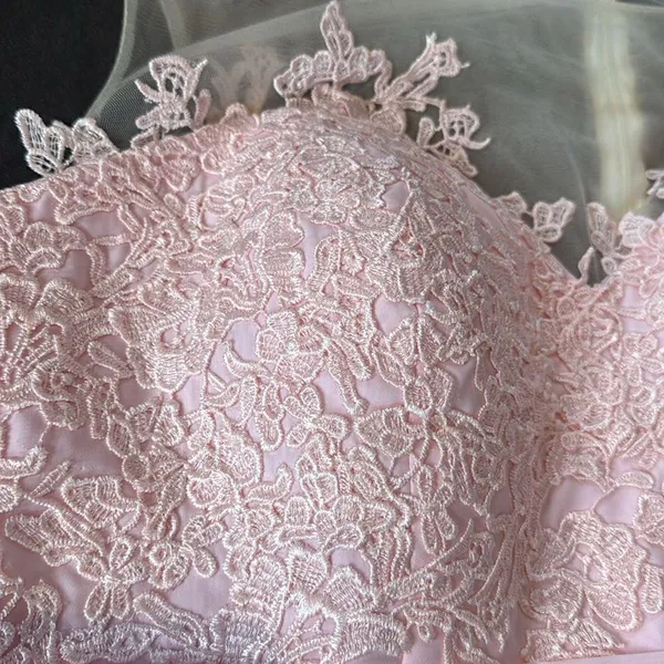 Woman’s Pink Formal Dress Gown with Sheer Lace Top Leg Slit Zip Back Size 14 - Image 11