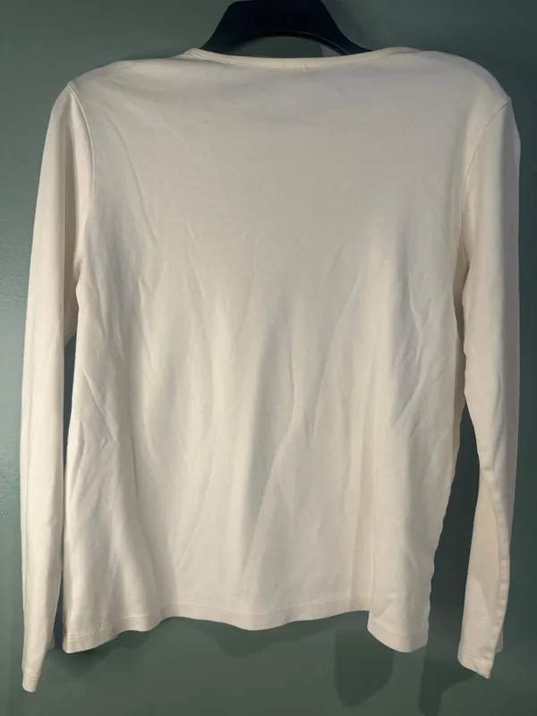 L.L.Bean M 100% Supima Cotton Ivory Long Sleeve Top Coastal Classic Neutral - Image 4