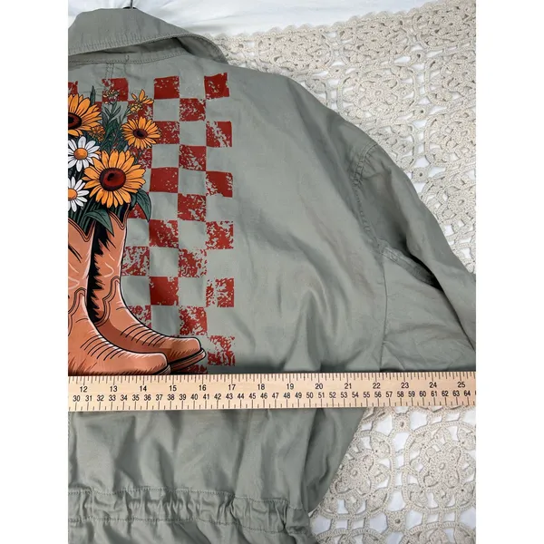 Custom Abercrombie & Fitch Utility Jacket Women’s XL Western Sunflower Boots - Image 5