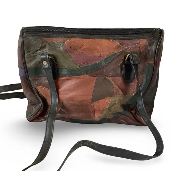 Vintage 90s Leather Patchwork Bag Brown - Image 2