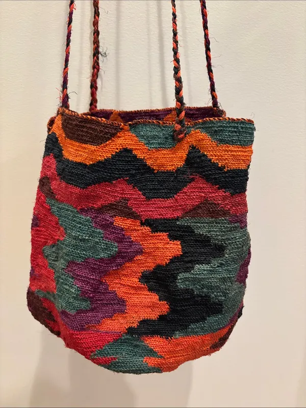 Free People Handwoven Bag Moroccan Kilim Colorful Basket Purse - Image 2
