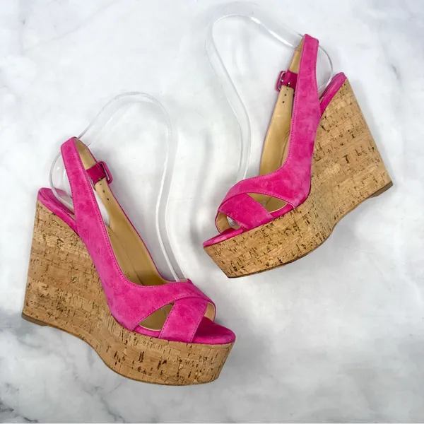 Christian Louboutin Reine De Liege Suede Cork Platform Wedge Slingback Sandal 37 - Image 8