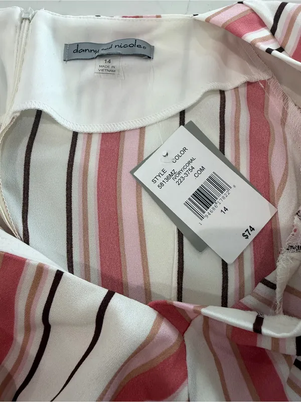 Danny & Nicole Pink and Cream Striped Tiered Midi Dress - Image 3