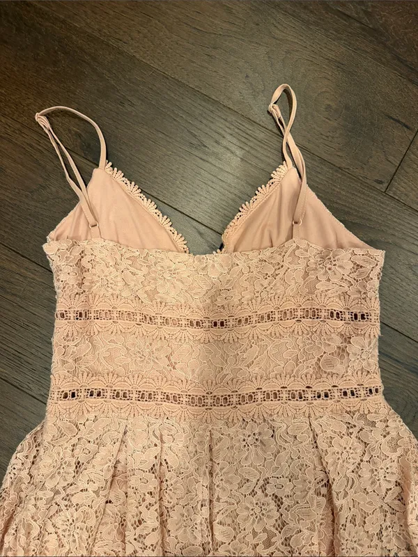 NSR Blush Pink Floral Lace Midi Maxi Dress Size Medium Spaghetti Strap - C61-121 - Image 9