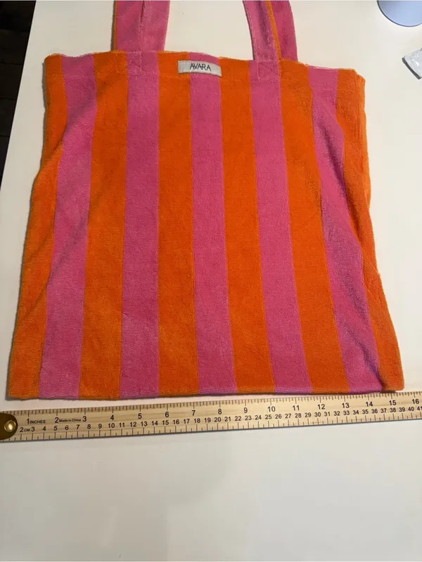 NWT Avara Pink Orange Striped Terry Cloth Beach Tote Bag‎ Pool,Vacation,Carryall - Image 6