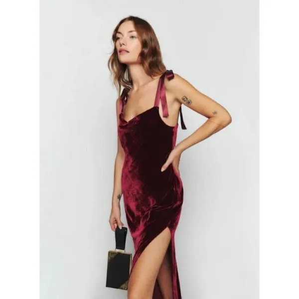 Reformation Nya Velvet Maxi Sleeveless Dress Chianti Dark Burgundy Size L - Image 4