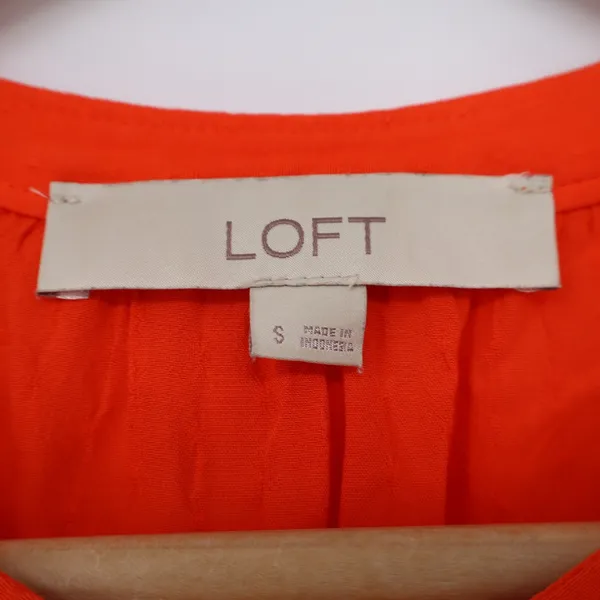 LOFT Orange Sleeveless Clip Dot Rayon Blouse Split Neck Top Small - Image 2