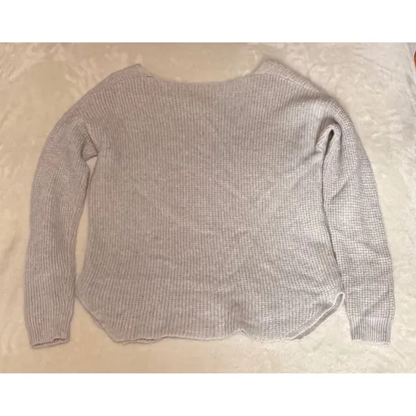 Wilfred Free Wolter Aritzia Gray V-Neck Waffle Knit Wool Pullover Sweater M - Image 4