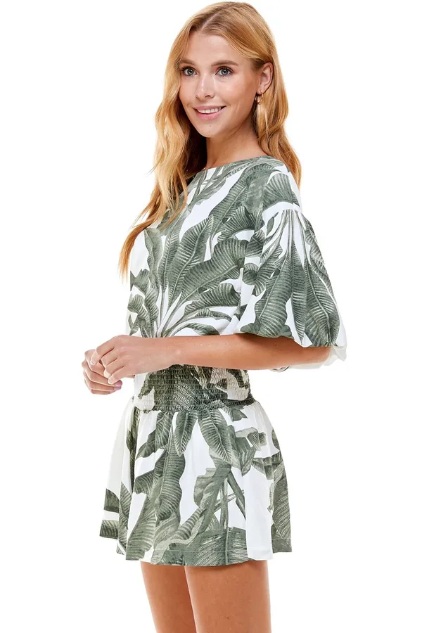 | NWOT | Bubble Sleeves Palm Tree Top | S | Green | CT7619 - Image 2