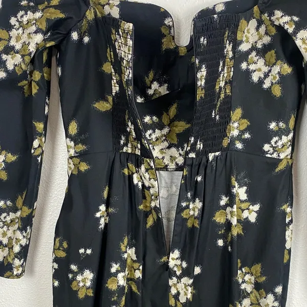 Reformation Floral Sweetheart Neck Midi Dress Long Sleeve Side Slit Size 6 . - Image 10