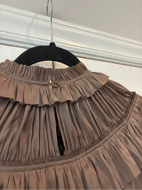 Ulla Johnson Elsa Mini Dress Mica Taupe Ruffled Tiered Satin Size Medium Large - Image 7
