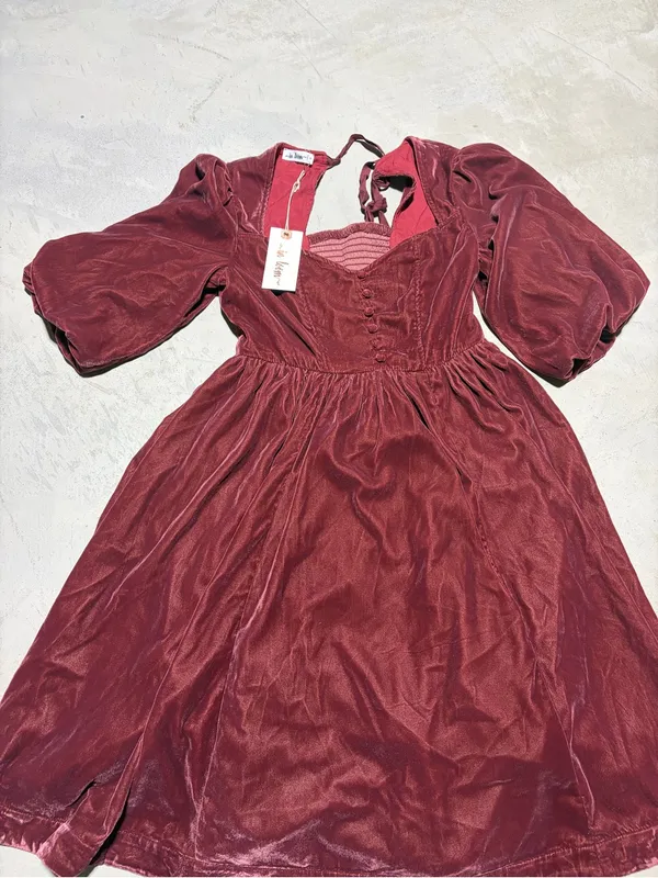 In loom NWT Velvet Desert rose Puff Sleeve mini Dress small MSRP$69 - Image 2