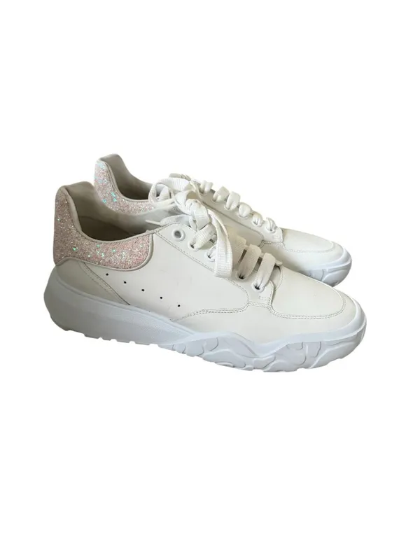ALEXANDER MCQUEEN Women's White Pink Glitter Court Trainer Sneakers Sz 41/ US 11 - Image 4