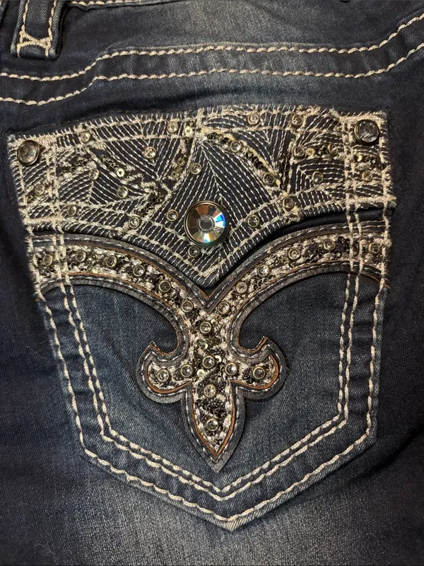 Rock Revival Oliana Mid-Rise Skinny Jeans Bling Pockets Intentional Fading SZ 30 - Image 11