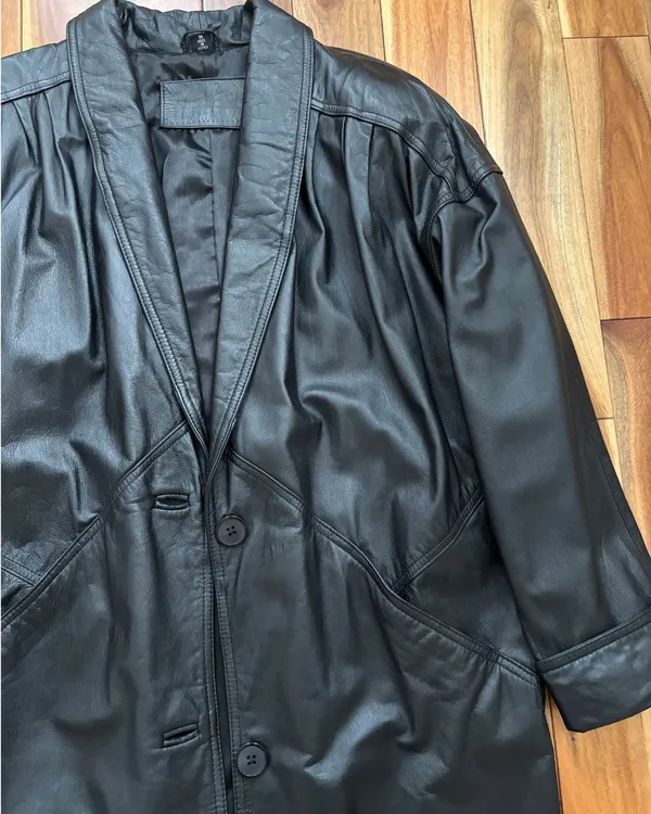 Jacqueline Ferrar Black Leather Trench Coat – Made in Korea - Image 6