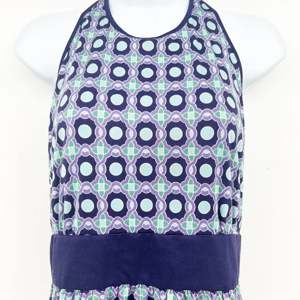 Tory Burch Womens Retro Geometric Print 100% Silk‎ Halter Dress Purple Size L - Image 3