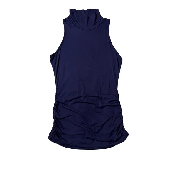 Navy Sleeveless Ruched Turtleneck Tunic L Minimalist Office - Image 8