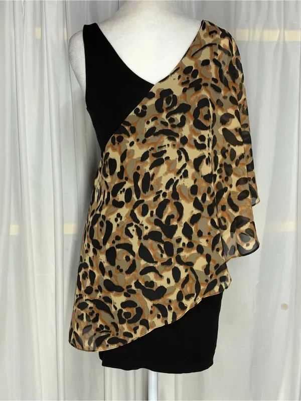 bebe Asymmetrical Leopard-Print Dress Y2K Black & Tan XS - Image 2