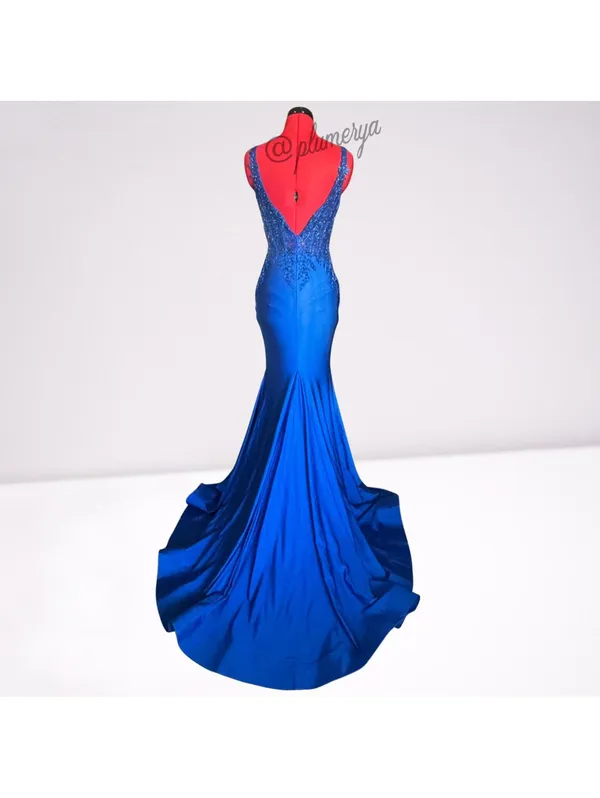 Tiffany Designs Womens Mermaid Prom Formal Sequin Royal Blue Beaded Dress Size 2 - Image 3