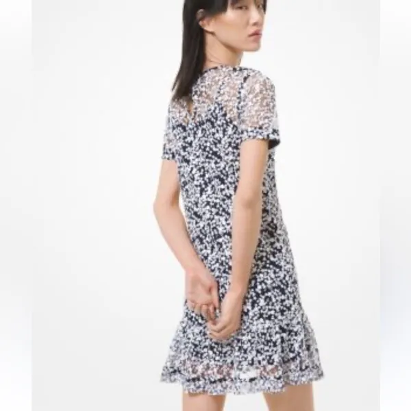 Michael Kors Floral Sequin Ruffle Hem Dress Short Cocktail Party Wedding Small - Image 2
