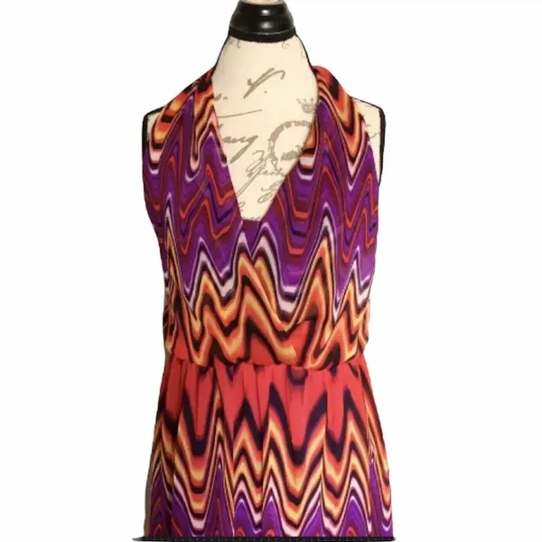 Bisou Bisou Dress Sz 12 Maxi Halter Chevron Bohemian Boho Retro Hipster Festival - Image 4