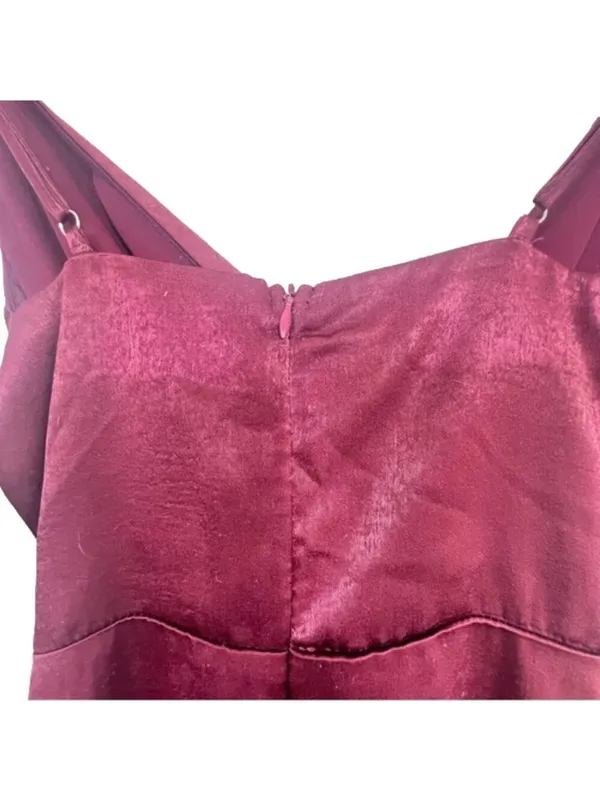 Lulus Burgundy Satin Maxi Dress Size XS NWT Wedding Pom Concert Party Pom - Image 8