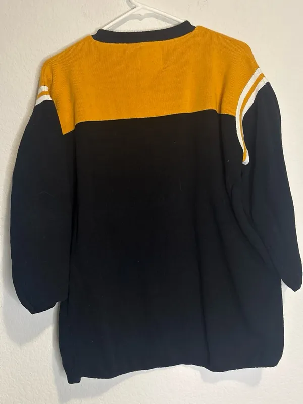 UNIF Randall Black, Mustard & White Colorblock Crewneck Sweater - Image 4